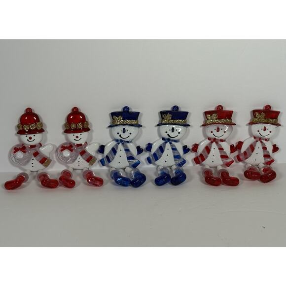 Set of 6 Dangle Legs Snowman Christmas Tree Ornaments Plastic - Picture 1 of 12